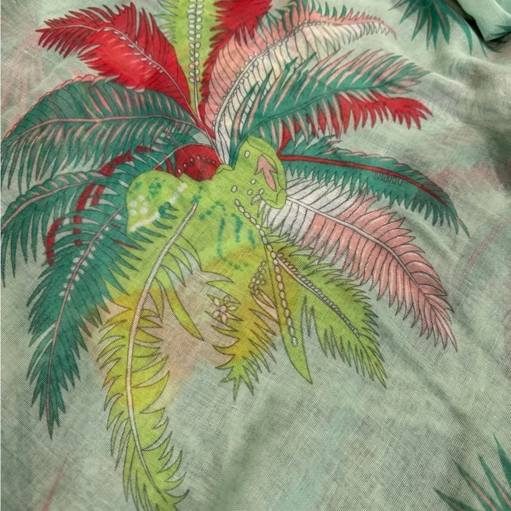Pink, Green,‎ and Yellow Fronds On Light Green Scarf or Sarong